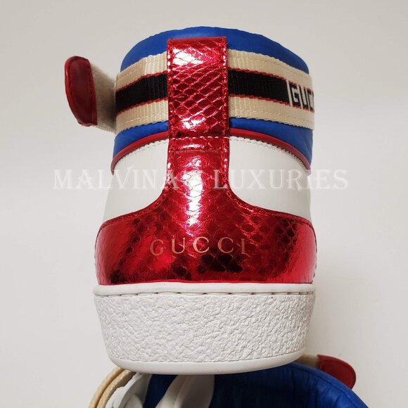 GUCCI SNEAKERS MENS ACE LOGO STRIPE WEB SNAKE BACK HITOP SHOES 6.5G / US 7 - Picture 10 of 13